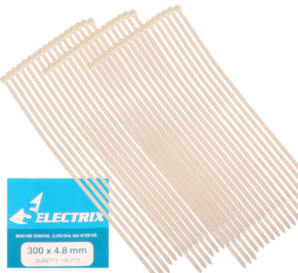 Cable Ties - 4.8mm X 300mm White Pack 100