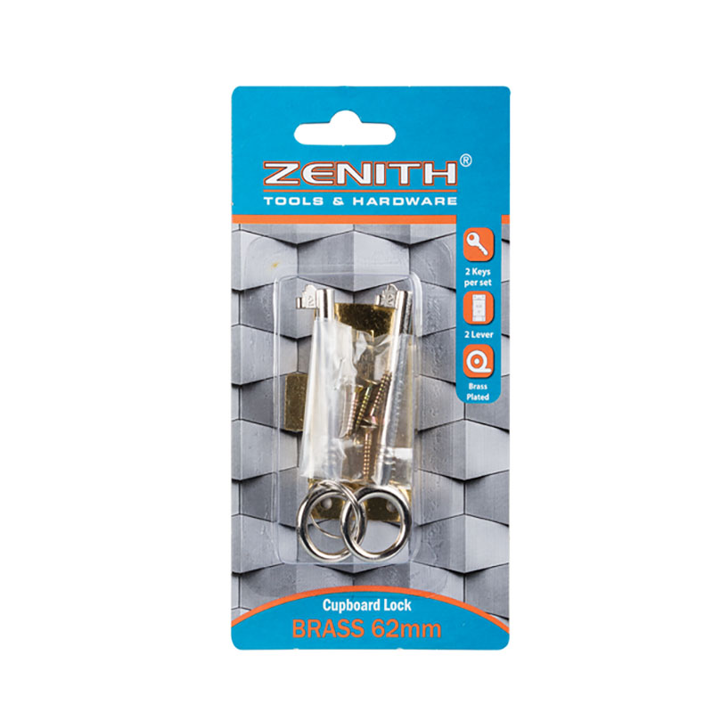 Cupboard Lock Brass 2l Screws - 62mm