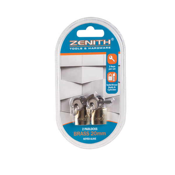 Zenith Brass Keyed Alike Padlock - 20mm Card Of 2