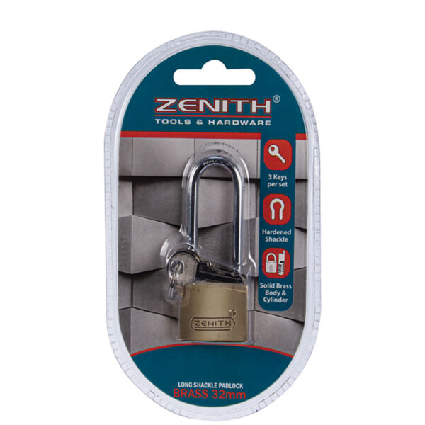 Padlock Zenith Brass 32mm Long-Shkl Crd