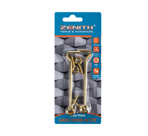 Gate Hook Eye Brassed - 100mm - 2 Piece