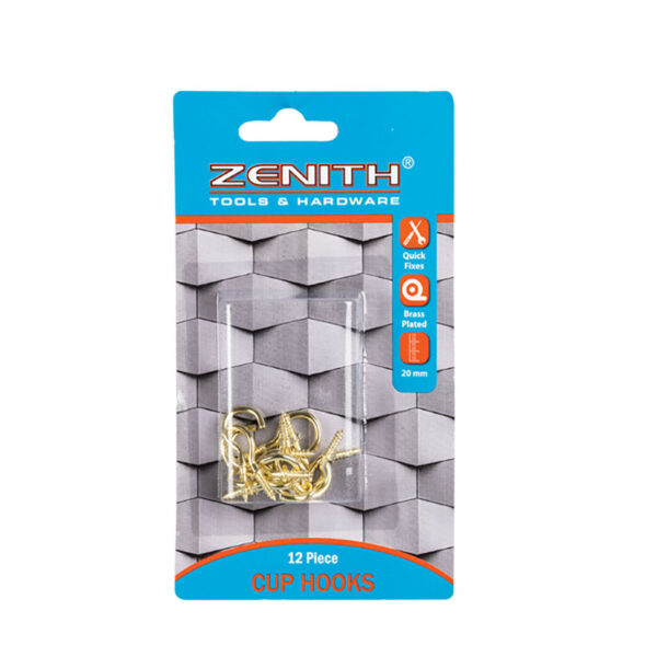 Cup Hooks Brass Plastic - 20mm - 12 Piece
