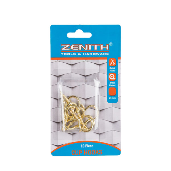 Cup Hooks Brass Plastic - 25mm - 10 Piece