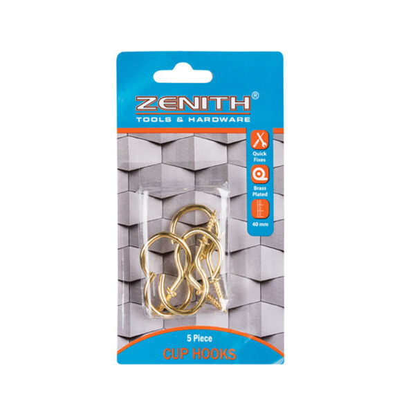 Cup Hooks Brass Plastic - 40mm - 5 Piece