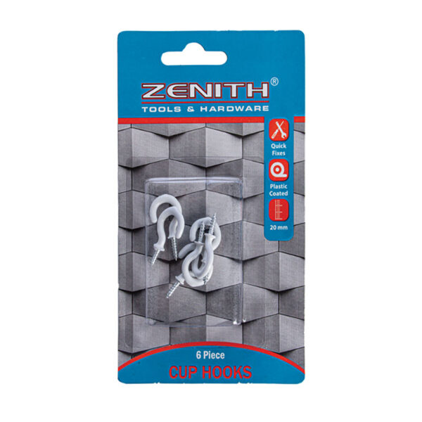 Cup Hooks White Plastic Coated - 20mm - 6 Piece