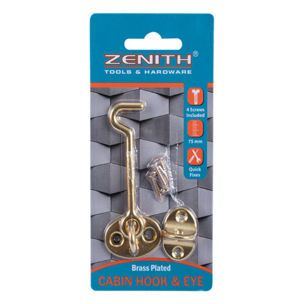 Cabin And Hook And Eye Brass With Screws - 75mm