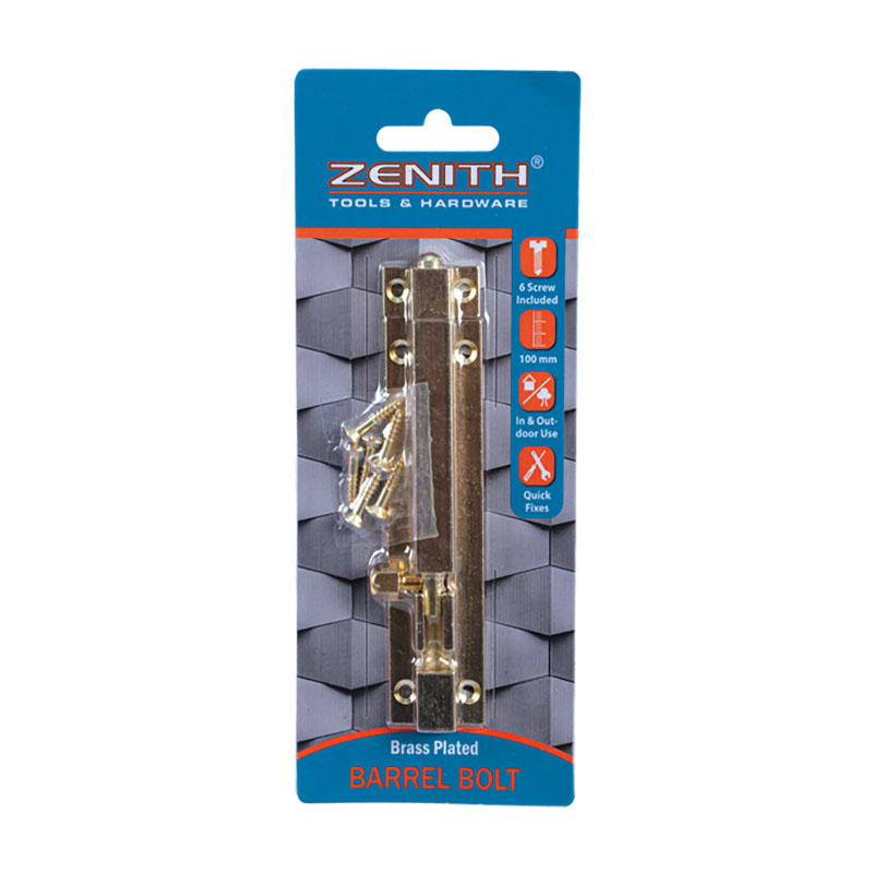 Barrel-Bolt+Screws Brass 100mm