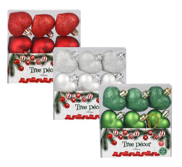 Xmas Tree Decor Hearts 4cm 9Pc