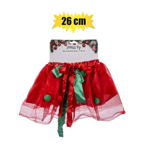 Xmas Dress Up Tutu With Pompoms 26cm