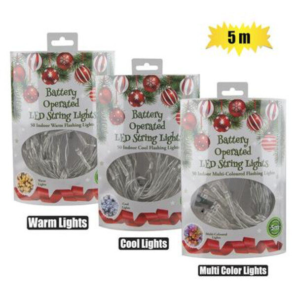 50 Battery Operated Led Lights - Assorted Colours, Flashing Pack of 3