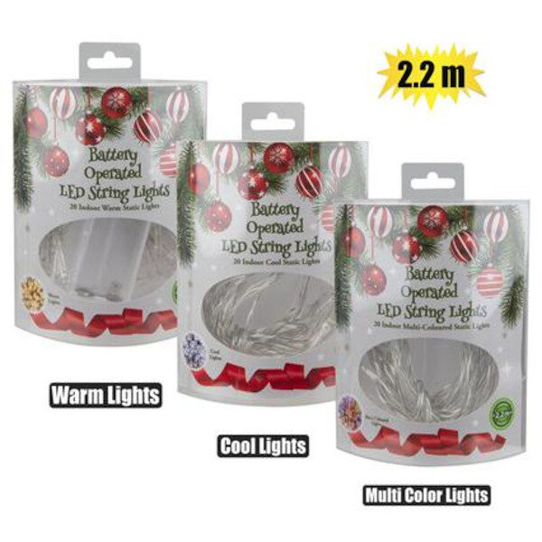 String Of 20 Led Christmas Lights - Battery Operated - 2.2m Small Lights 3 Different Colors