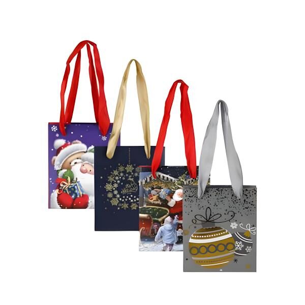 Bulk Pack X 12 Small Christmas Gift Bag - 11cm X 13.5cm Assorted