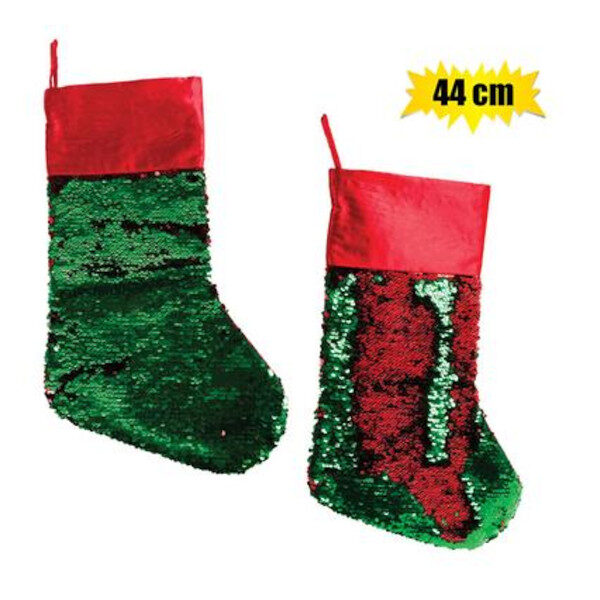 Xmas Stocking With Sequins 44cm