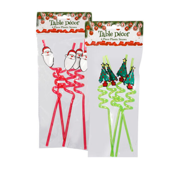 Xmas Sundry Straws 4pc Assorted
