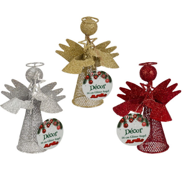 Xmas Table Decor Glitter Angel 16Cm