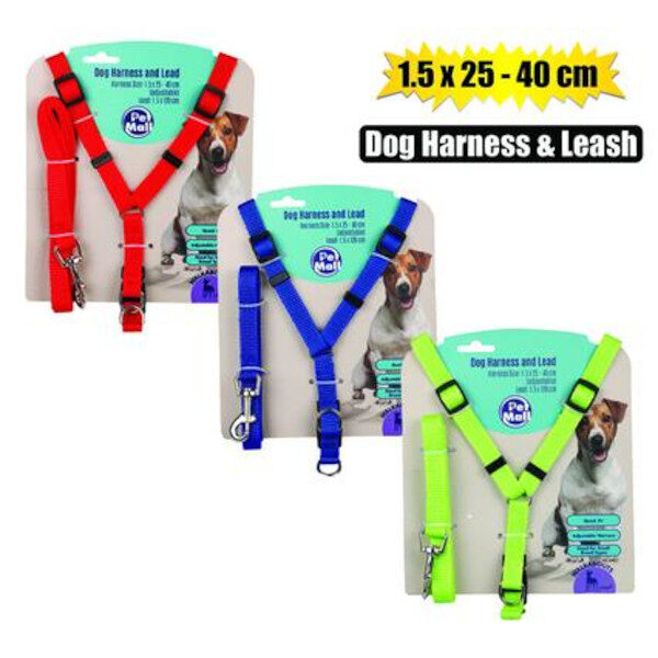 Pet Dog Harness + Lead 1.5 x 25-40cm