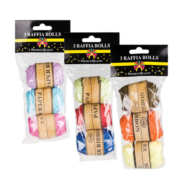 Raffia - 5mm X 10m, 3-Pack, Assorted Colours