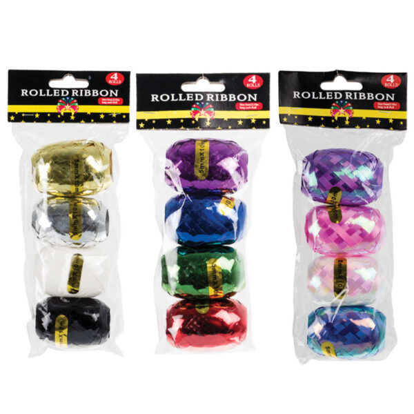Pearlized Gift Wrap, Ribbon - 4-Pack, Assorted, 10m X 5mm Rolls