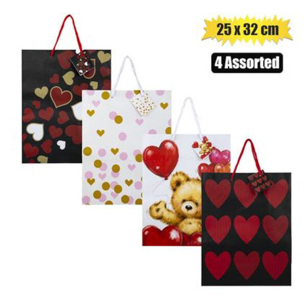 Heart Design Gift Bag - 32 X 25cm, Assorted
