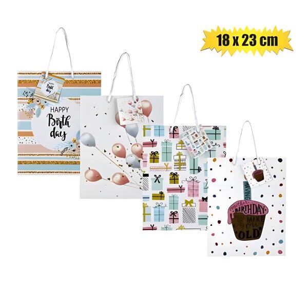 Medium Birthday Gift Bag - 23x18cm, Assorted