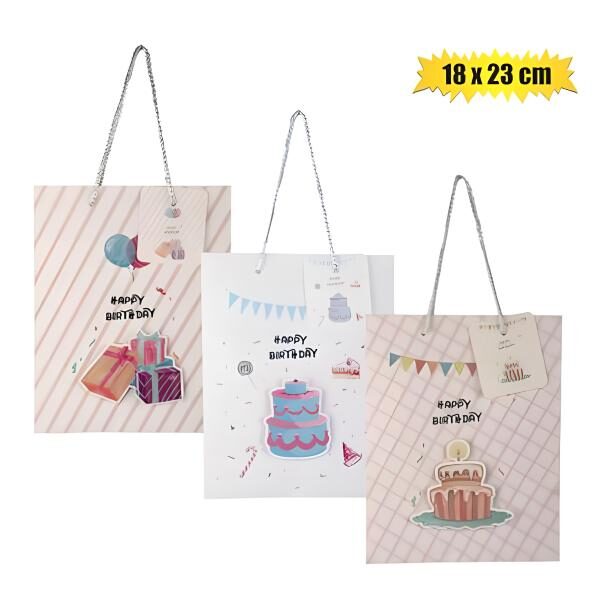 Medium Birthday Gift Bag - 23x18cm, Assorted