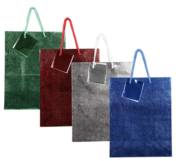 Medium Metallic Embossed Gift Bag - 23x18cm, Assorted