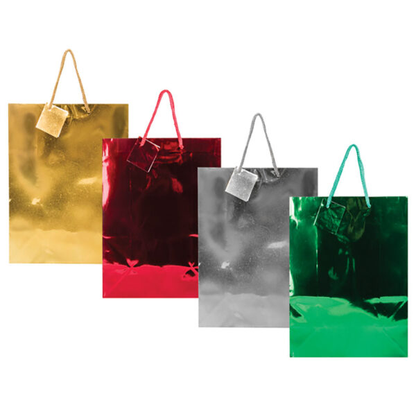 Large Metallic Gift Bag, Solid Colours - 32 X 25cm, Assorted