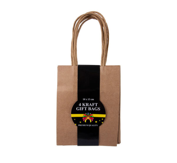 Gift-Bag Kraft Ppr 4 Pack Sml 10X13Cm