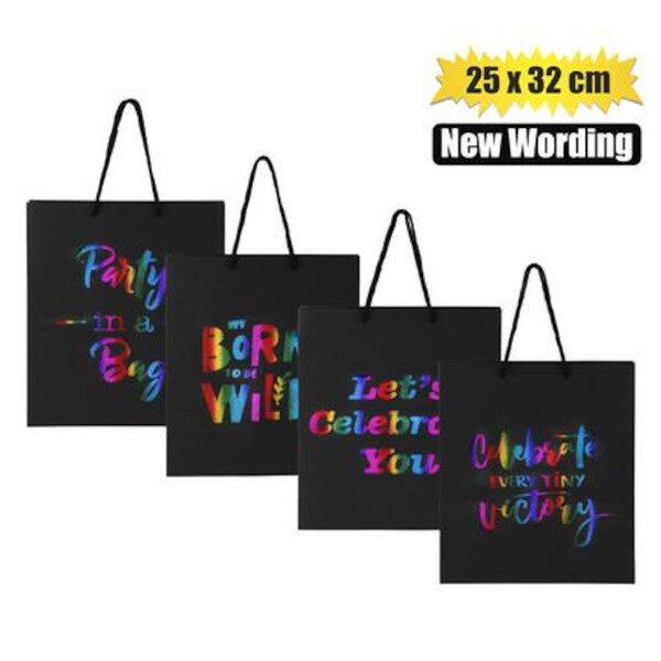 Gift-Bag Ppr Eng Words Lrg 25x32cm Black