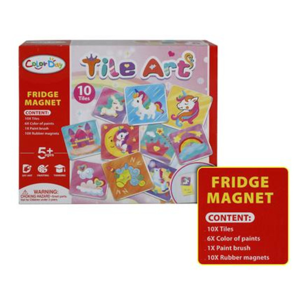 Ceramic Tile Art - 10 Tiles & Magnets,Assorted Paints,Brush