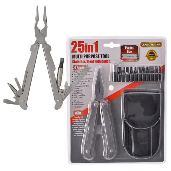 25 In 1 Multi Tool - Stainless Steel, Belt Pouch Included
