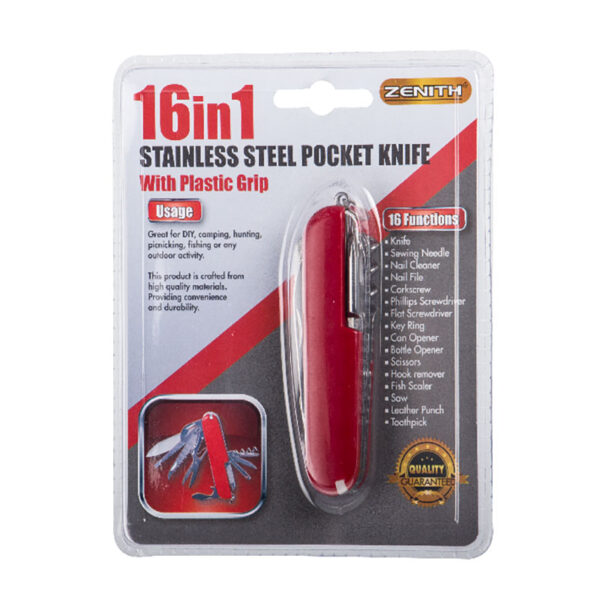 16 In 1 Pocket Knife - 7cm, Stainless Steel Blade