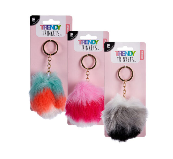 Keychain Faux Fur Ball 8cm Assorted