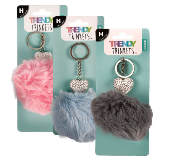 Keychain Pom Pom With Bling Heart 11cm