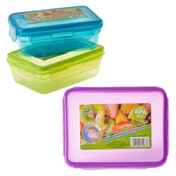 Plastic Clip Lock Container - 17 X 11 X 6.5cm, 850ml