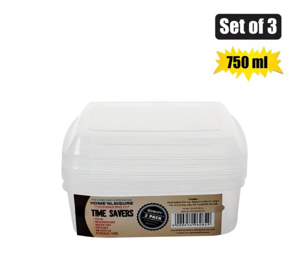Clear Square Plastic Containers - 3-Pieces, 750ml