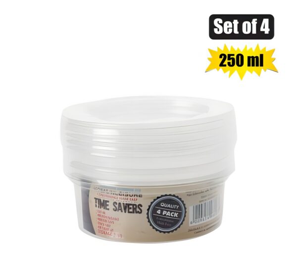 Clear Round Plastic Containers - 4-Pieces, 250ml