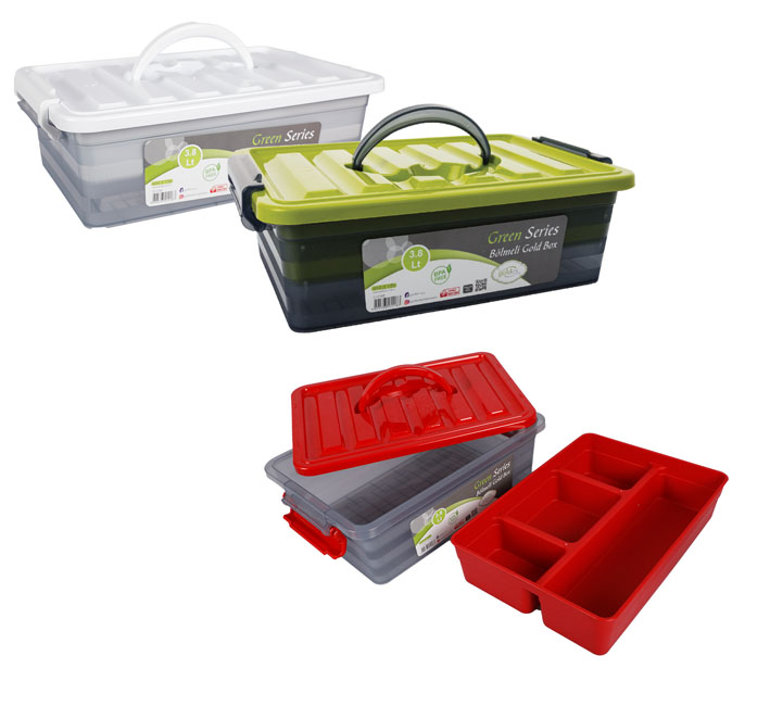 Storage Box 2 Layer 4 Divisions - 25cm X 26cm X 11cm