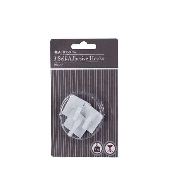 Plastic Square Hooks - Card 3, Self Adhesive