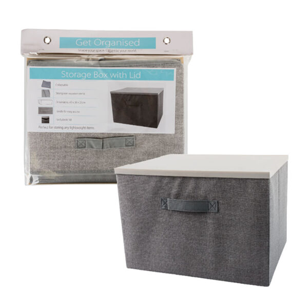 Collapsible Storage Box With Plastic Lid - 40 X 30 X 25cm