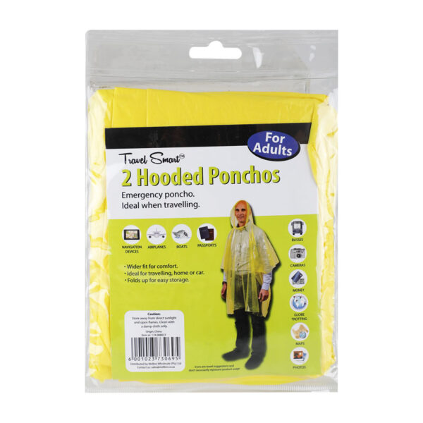Plastic Poncho With Hood - 132 X 203cm, Twinpack