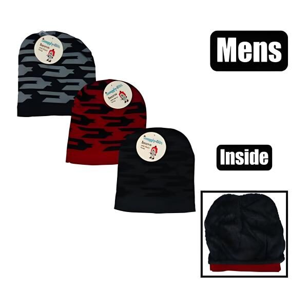 Beanie Unisex With Lining Chevron Assorted