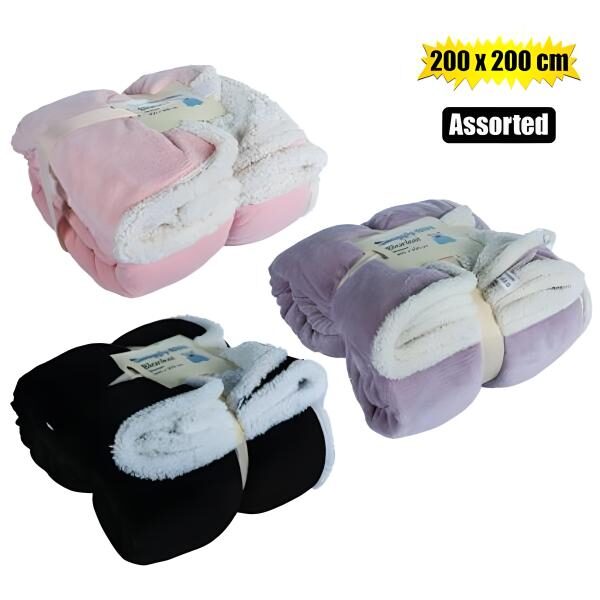 Blanket Flannel With Sherpa 200x200cnm Asst