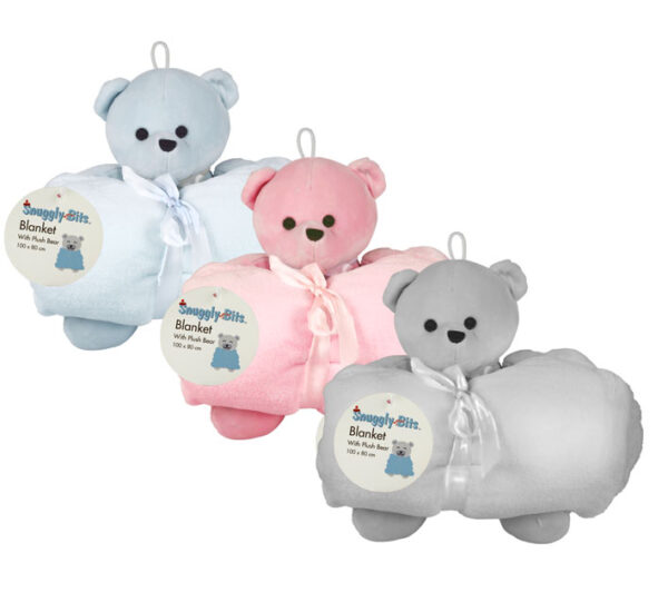 Plush Bear 20cm With Blanket 100X80cm Assorted