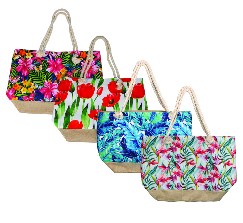 Beach Bag 50x37x13cm Assorted With Rope Handle