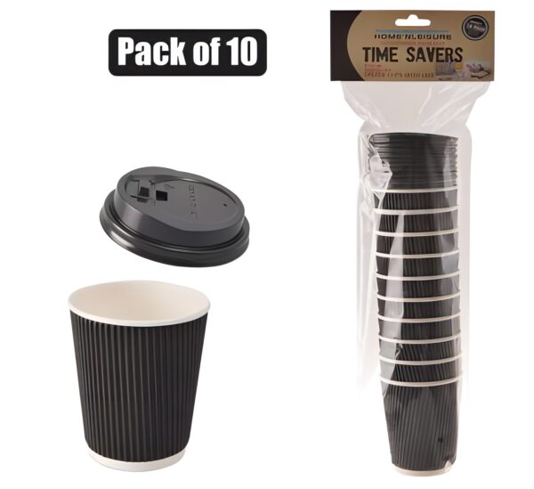 Paper Picnic Cups - 10-Pack, 250ml With Lids