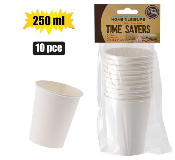 Paper Picnic Cups - 10-Pack, 250ml, White