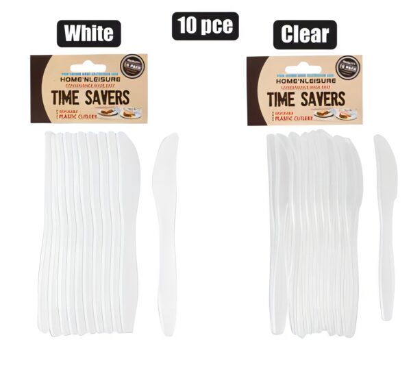 Bulk Pack 10 X Cutlery Plastic Knives White Or Clear - 10 Piece