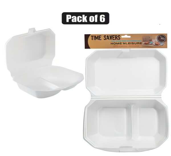 Disposable Foam 2 Division Containers - 6-Pack