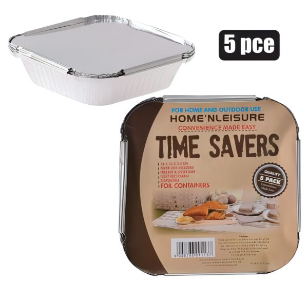 Aluminium Foil Baking Pan - 5-Pack, 14.5 X 14.5 X 3cm, Lids Included